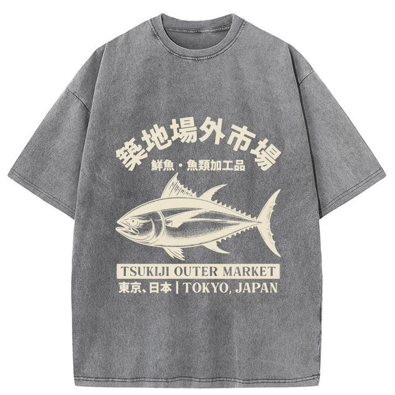 Japan Tsukiji Fish Market Washed T-Shirt