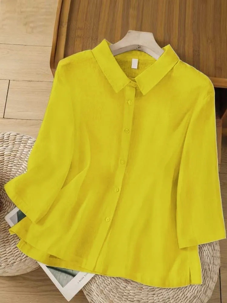 Women's  Solid Color Lapel 3/4 Sleeves Casual Shirt