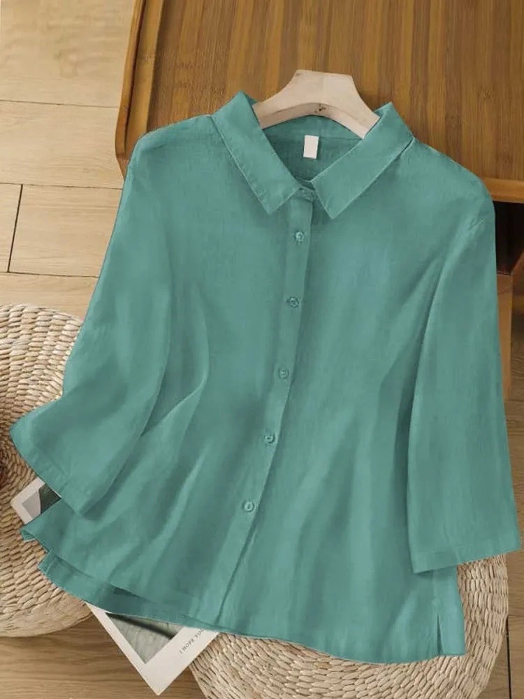 Women's  Solid Color Lapel 3/4 Sleeves Casual Shirt