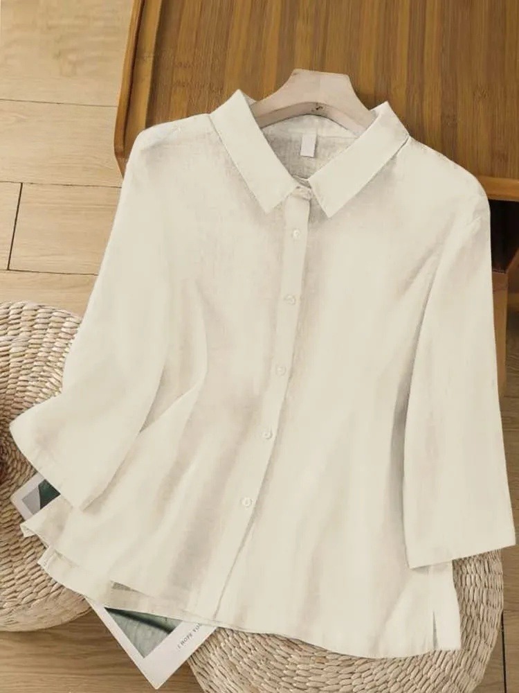 Women's  Solid Color Lapel 3/4 Sleeves Casual Shirt