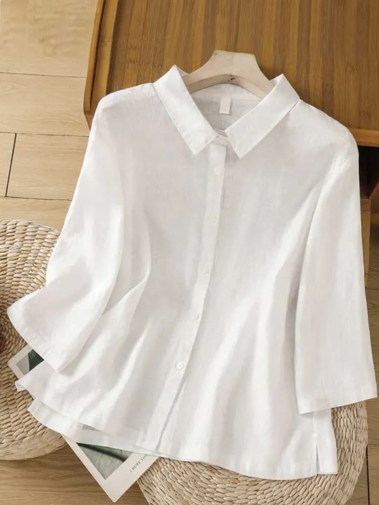 Women's  Solid Color Lapel 3/4 Sleeves Casual Shirt