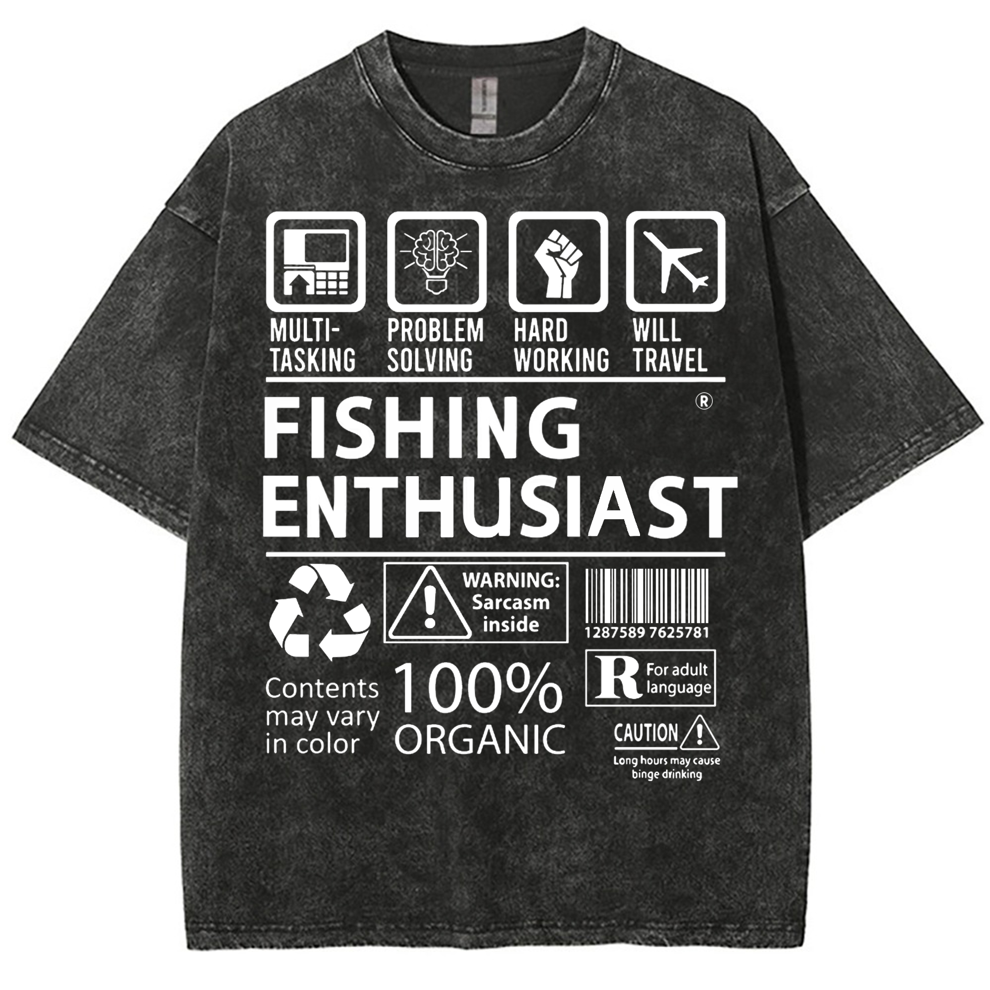 Unisex Fishing Enthusiast Printed Washed Tee