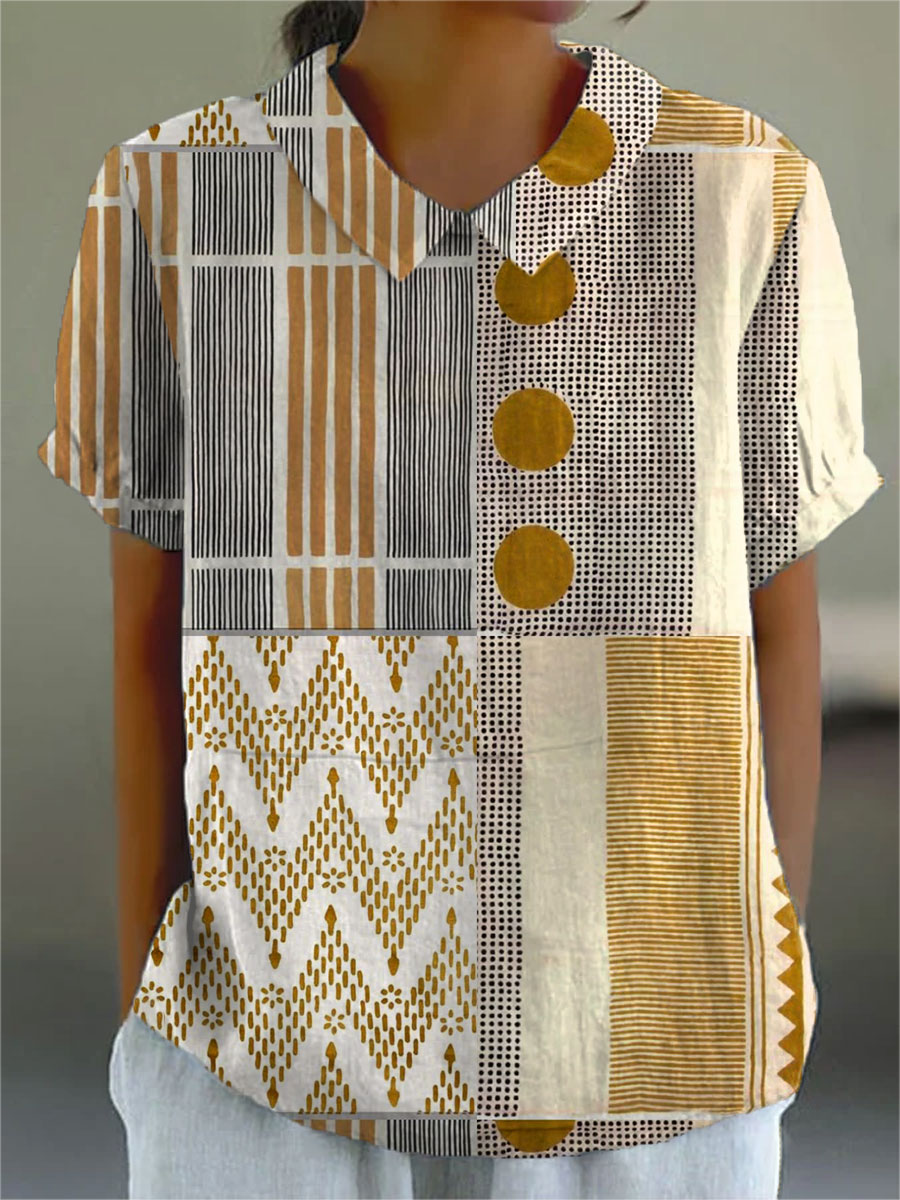 Women's Vintage Abstract Geometry Art Print Casual Shirt