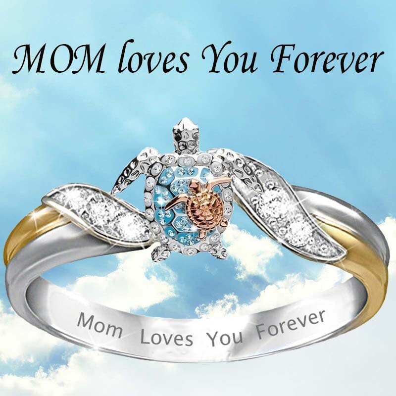 Mom Loves You Forever Turtle Statement Ring