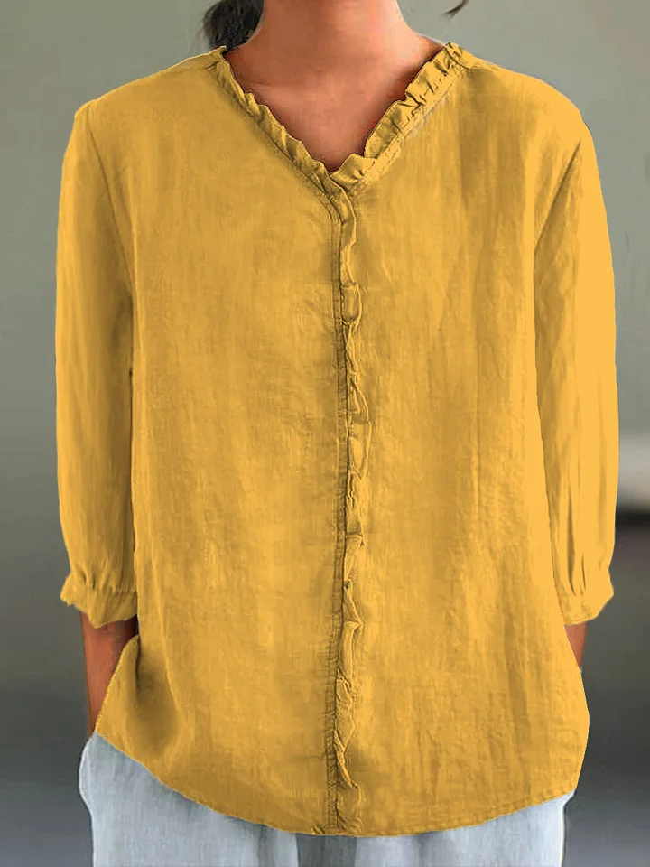 Women's Casual Ruffle Collar 3/4 Sleeve Shirt