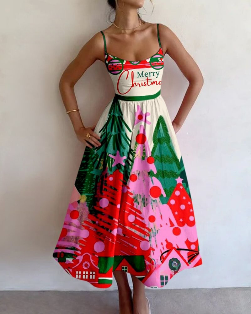 Christmas Trees Printed Dress