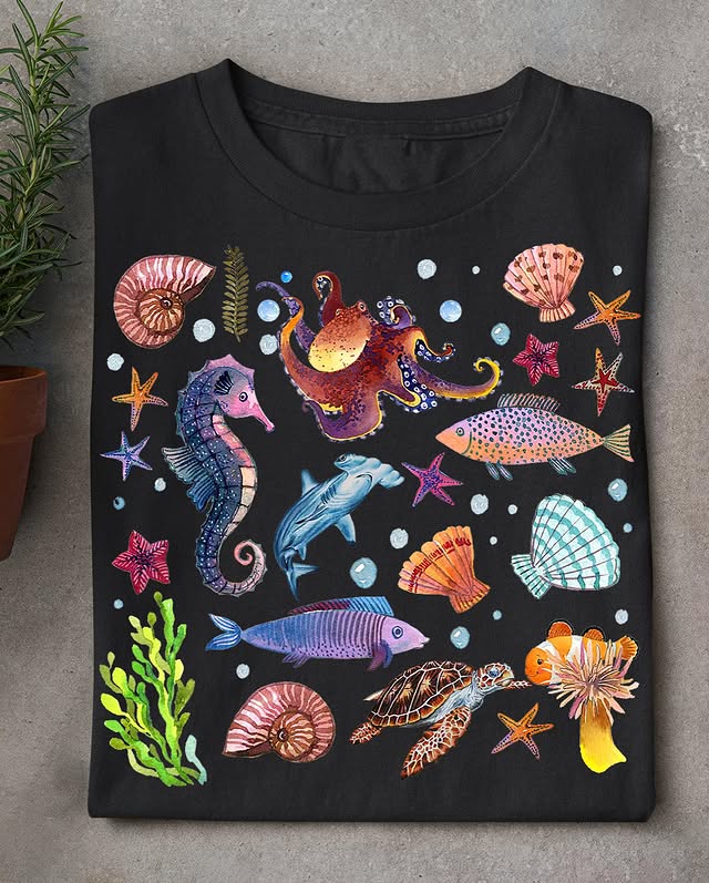 Unisex Protect The Ocean, Marine Life Print T-Shirt