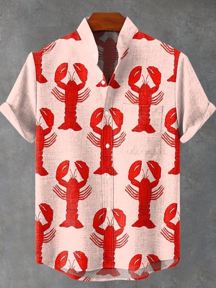 Red Lobster Decorative Pattern Casual Shirt