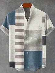 Geometric Checkered Patchwork Pattern Print Casual Shirt