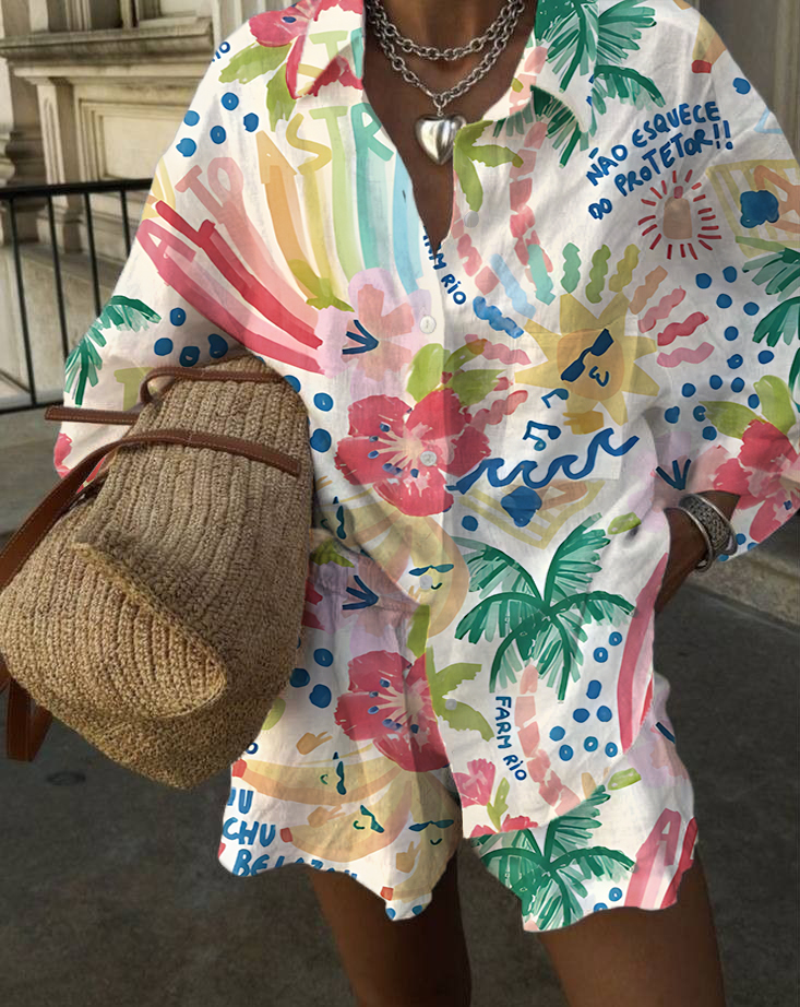 Tropical Holiday Colorful Print Casual Two-Piece Set