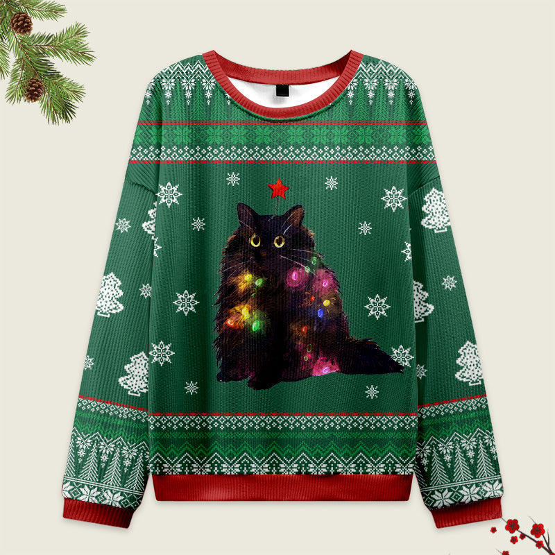 Coveshe Lights Cat Japanese Green Christmas Ugly Sweater