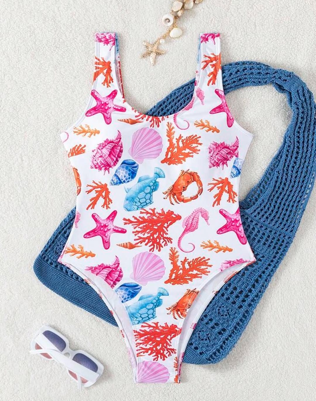 Pink Crab Printed One Piece Swimsuit