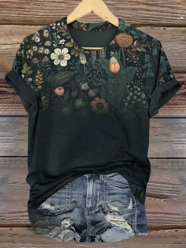 🔥Global best-selling🔥Flowers Art Print Casual Short Sleeve T-shirt