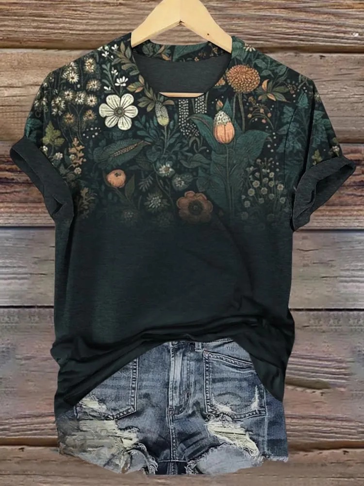 🔥Global best-selling🔥Flowers Art Print Casual Short Sleeve T-shirt