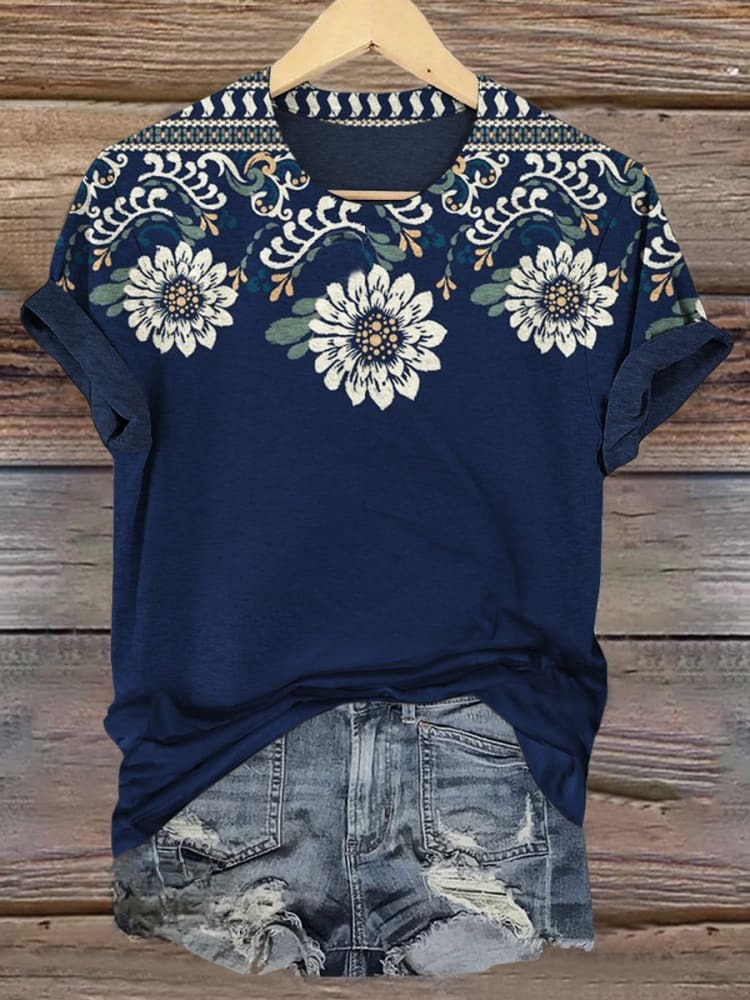Art Print Casual Short Sleeve Top