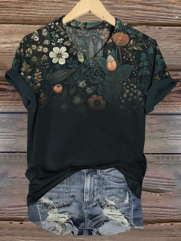 🔥Global best-selling🔥Flowers Art Print Casual Short Sleeve T-shirt