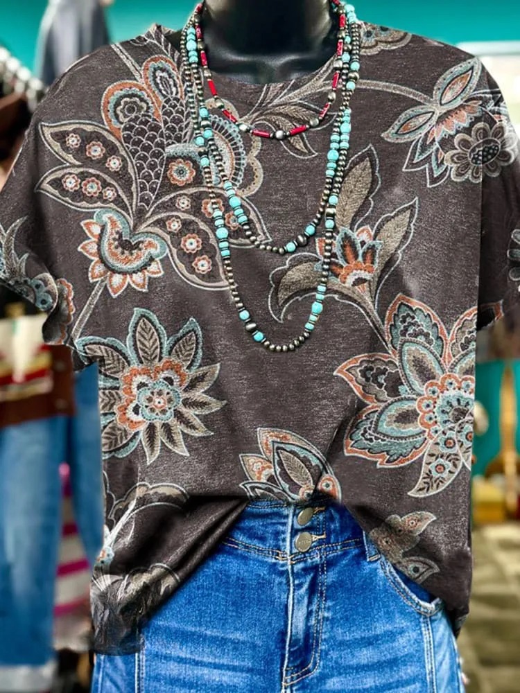 Vintage Floral Print Casual Top