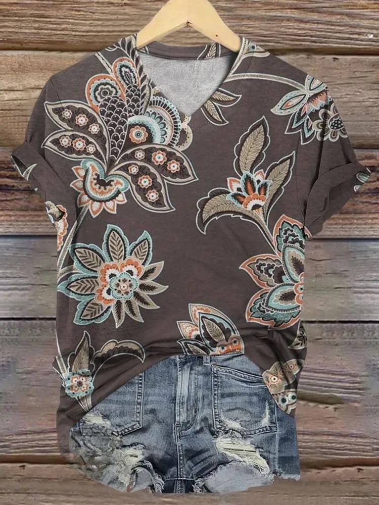 Vintage Floral Print Casual Top