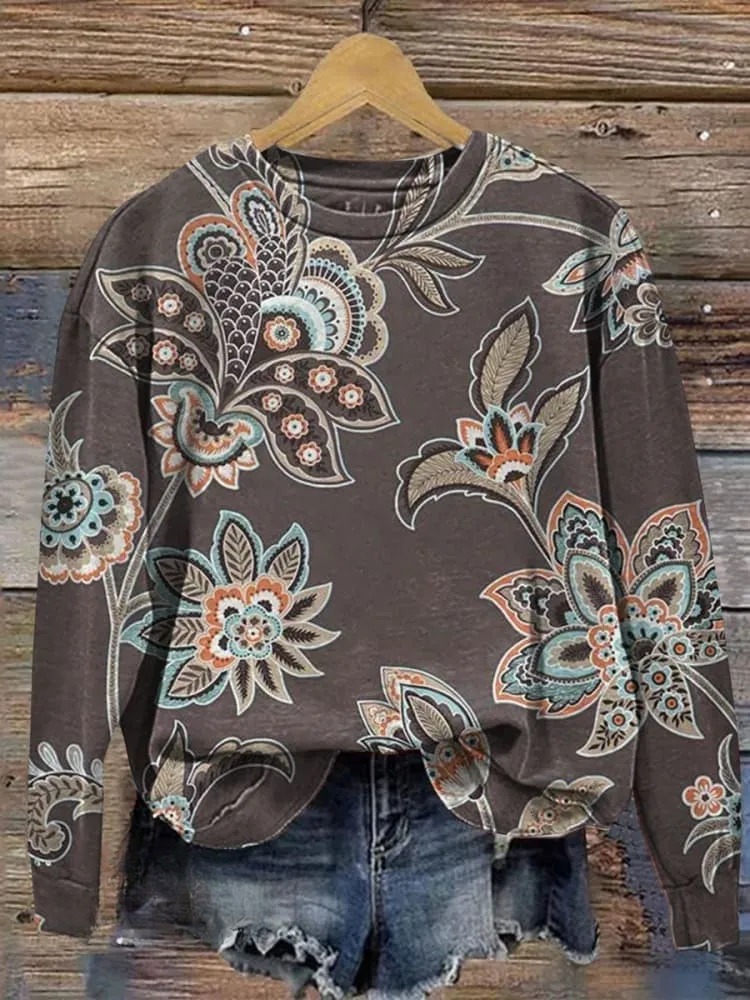 Vintage Floral Print Casual Top
