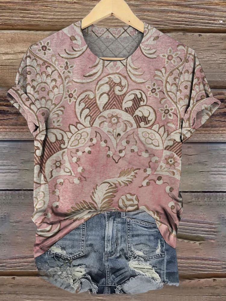 Vintage Floral Prints Casual T-shirt