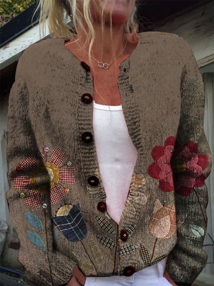 Vintage Floral Print Casual Cotton Sweatshirt