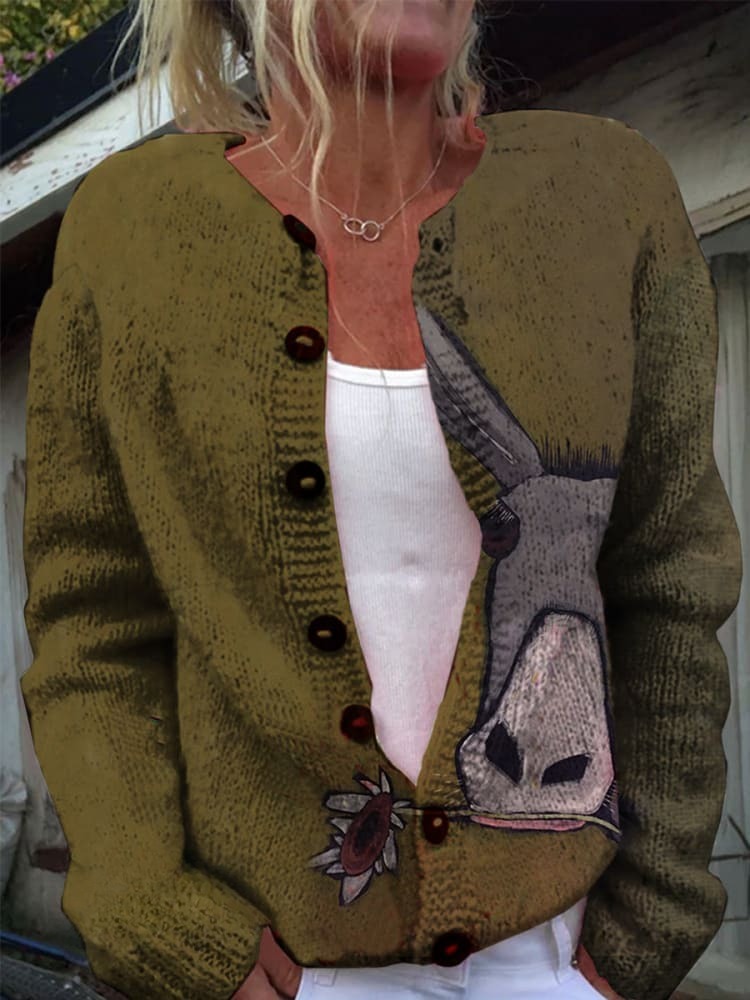 Vintage Rustic Flower-Munchin’ Donkey Graphic Casual T-shirt