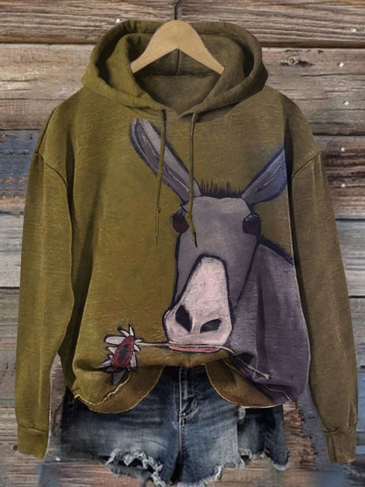 Vintage Rustic Flower-Munchin’ Donkey Graphic Casual T-shirt