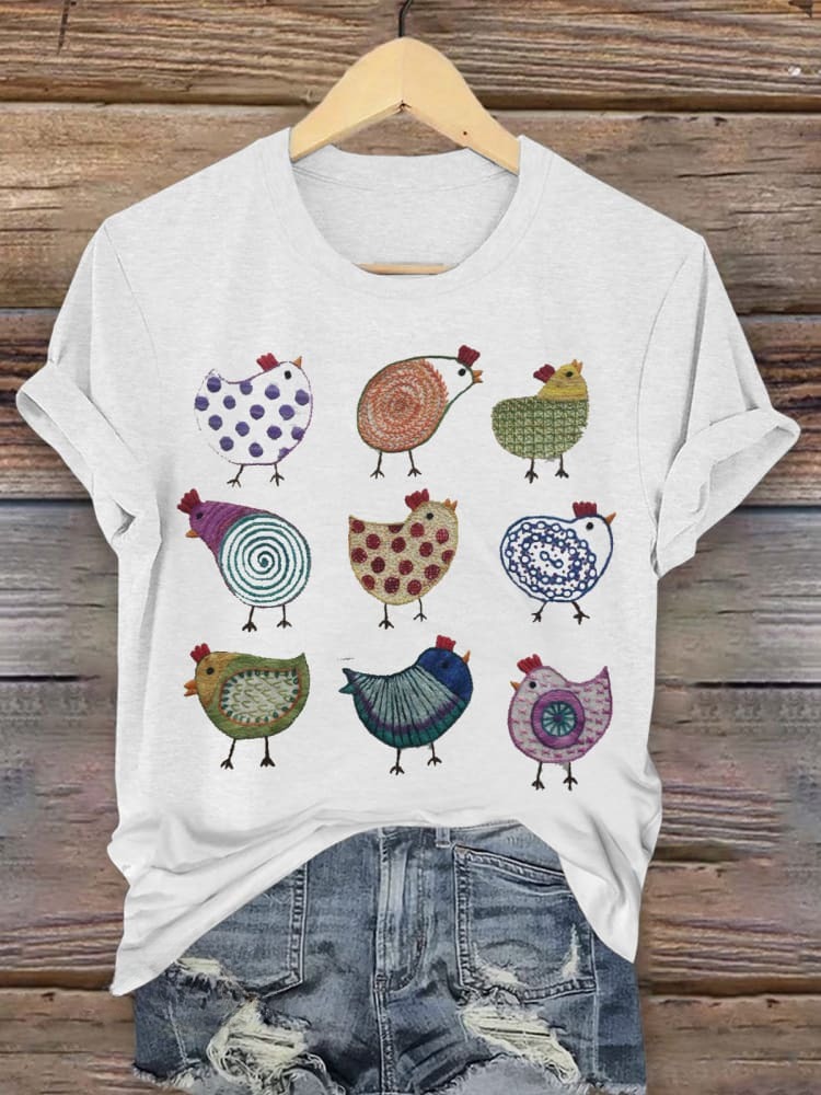Vintage Farm Animals Print Casual T-shirt