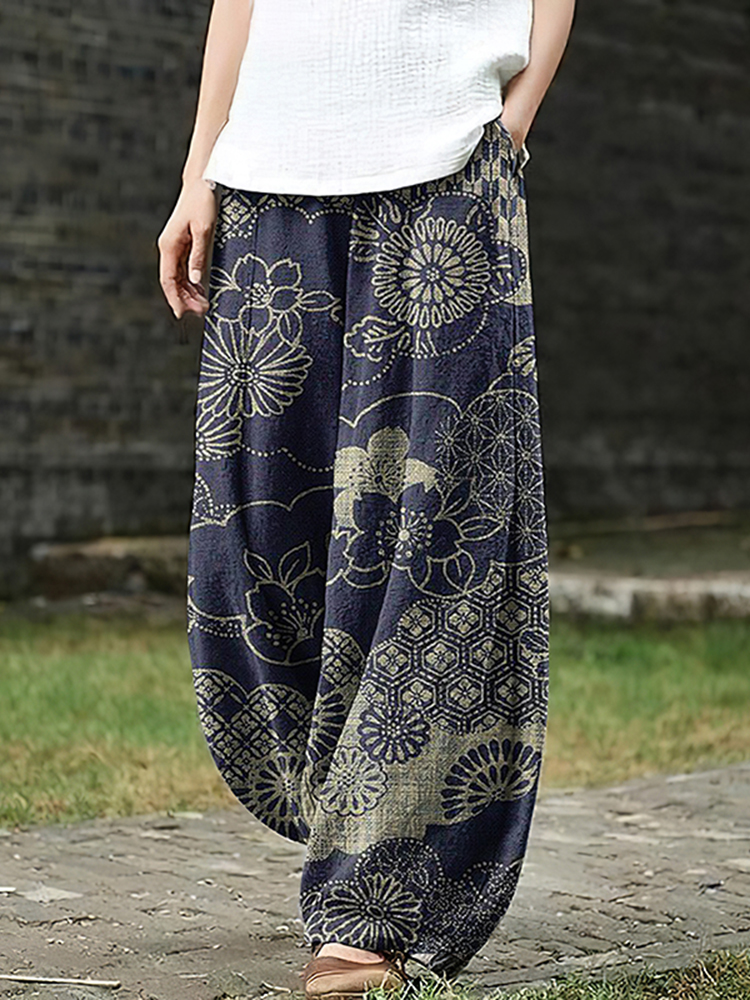 Women's Japanese Art Pocket Loose Casual Pants