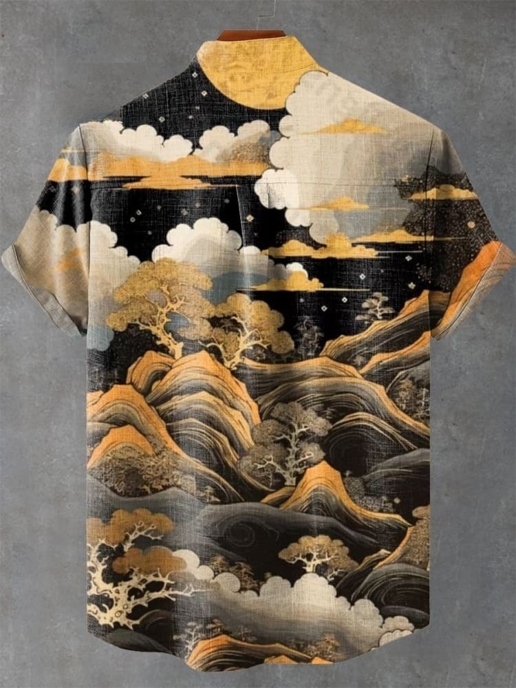 Vintage Japanese Art Matsuyama Print Casual Shirt
