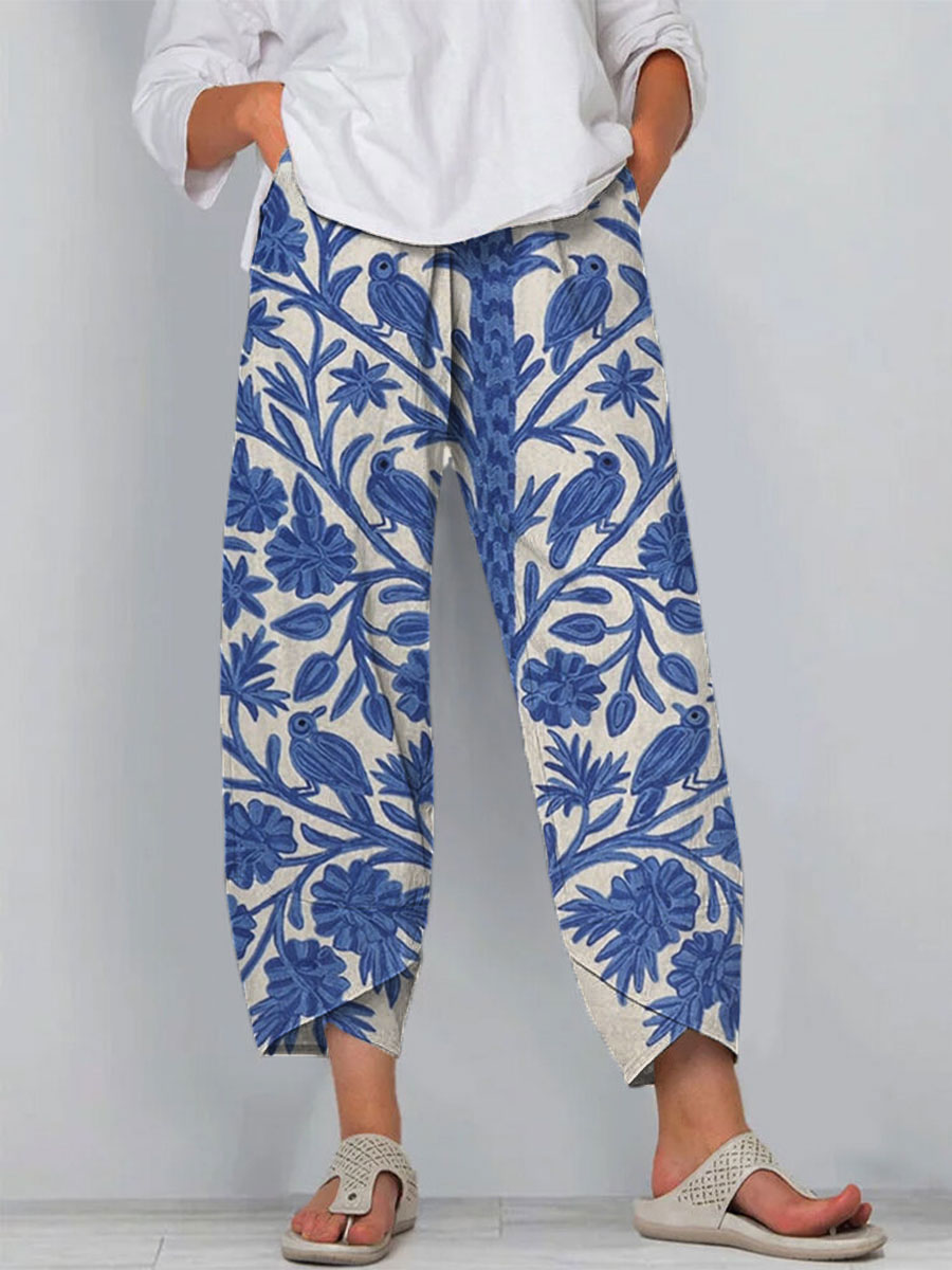 Women's Vintage Flowers Art Printed Casual Pants