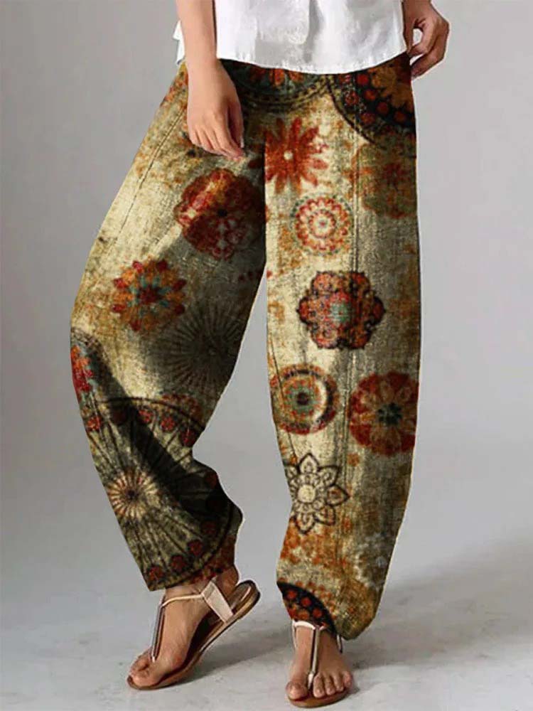 Retro Floral Print Casual Pants
