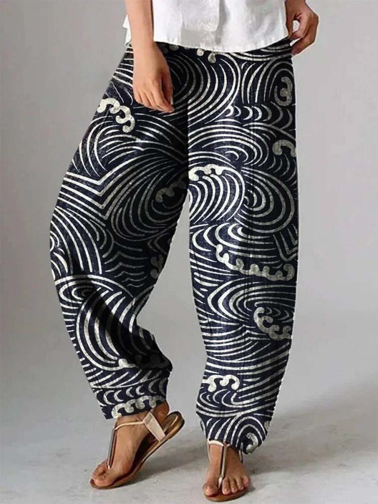 Retro Wave Printed Casual Pants