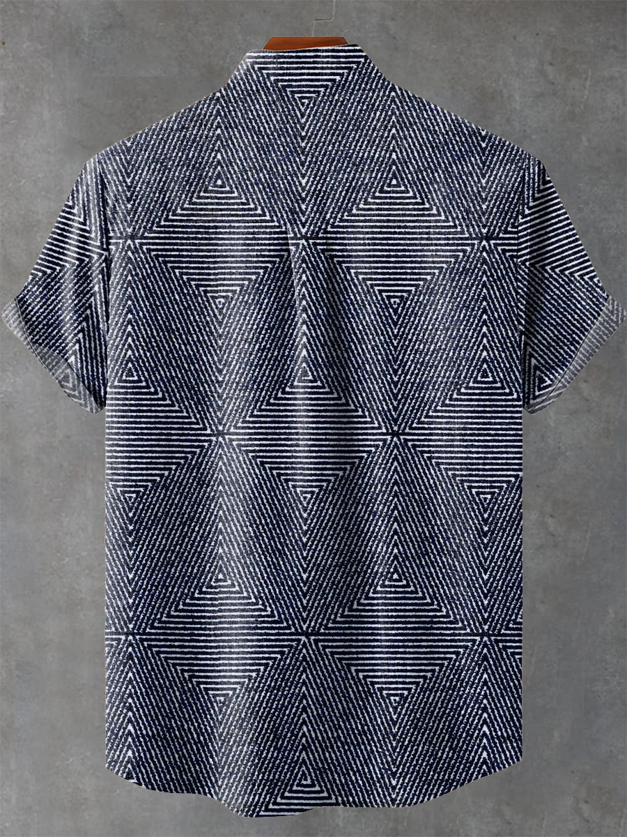 Simple Denim Blue Stripes Art Vintage Print Casual Shirt
