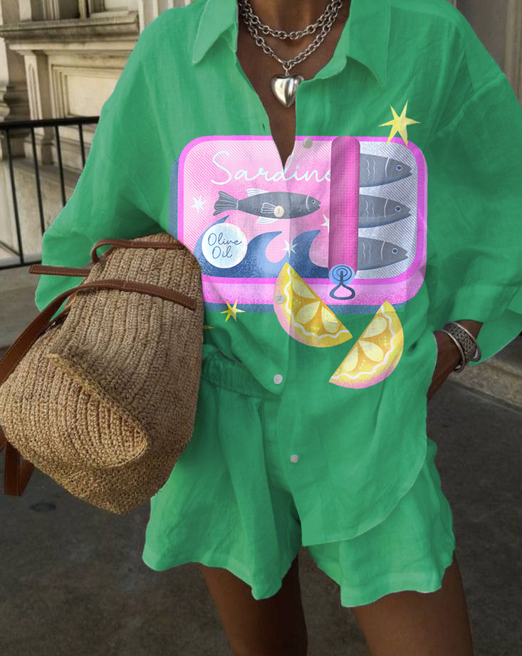 CLemon Sardines Can Print Casual Two-Piece Set