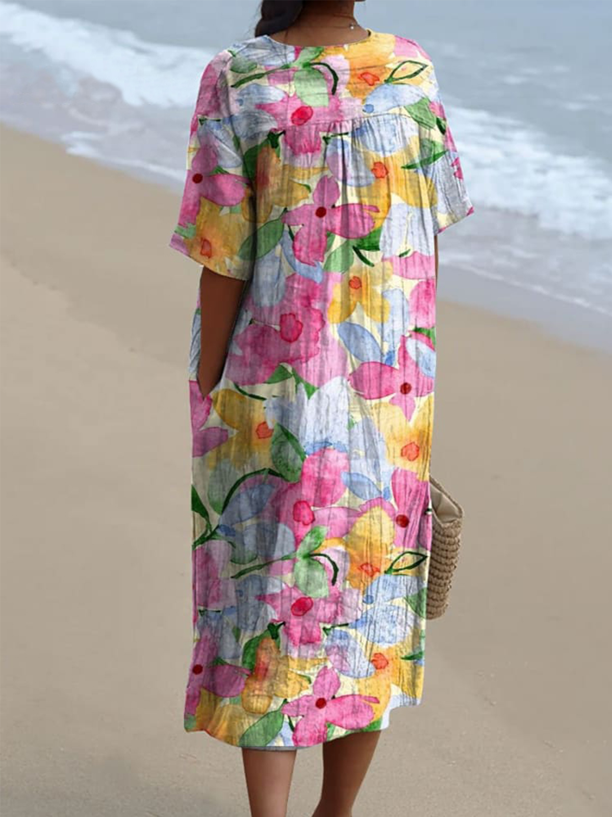 Women's Flower Watercolor Splash Fluid Art Print Flowy Dress