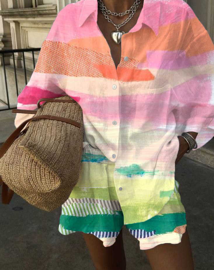 Color Gradient Printed Casual Two-Piece Set