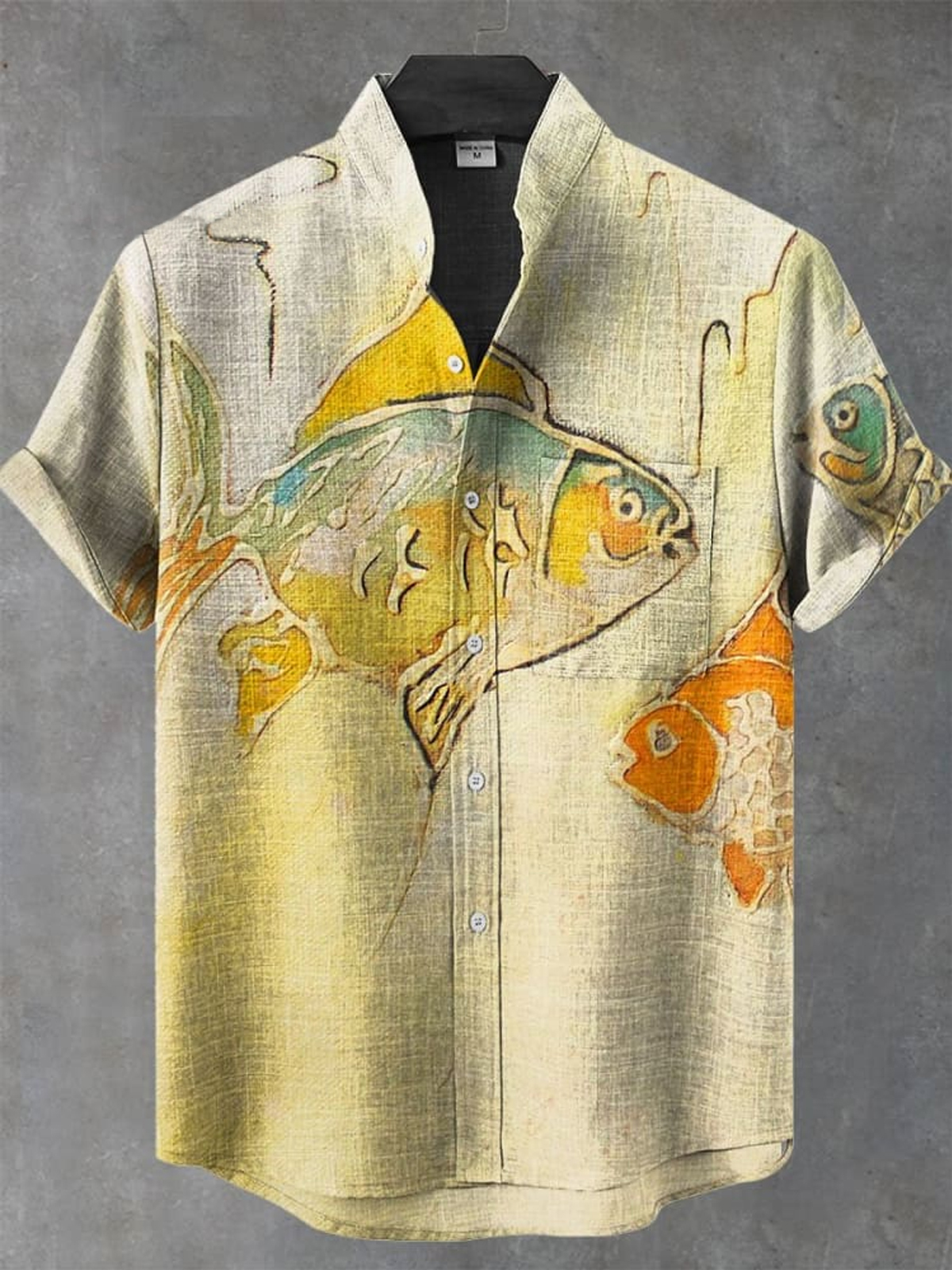 Vintage Fish Art Print Casual 100% Cotton Shirt