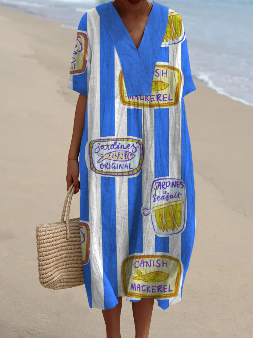 Women's Vintage Sardine Can Print Flowy Dress