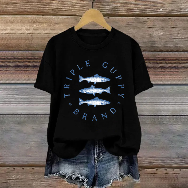 Cotton Vintage Fish Printed T-shirt
