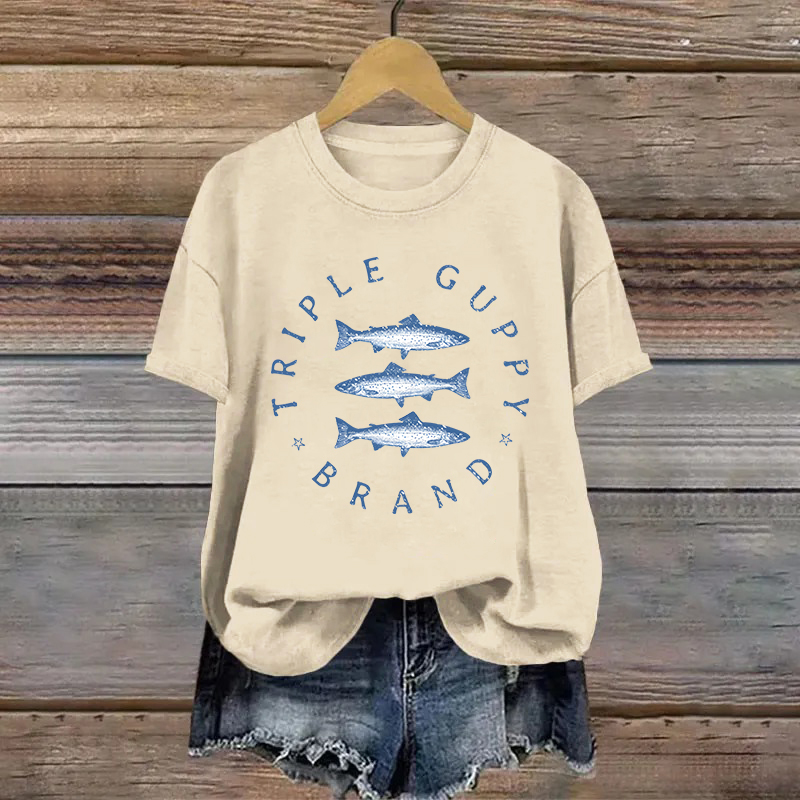 Cotton Vintage Fish Printed T-shirt