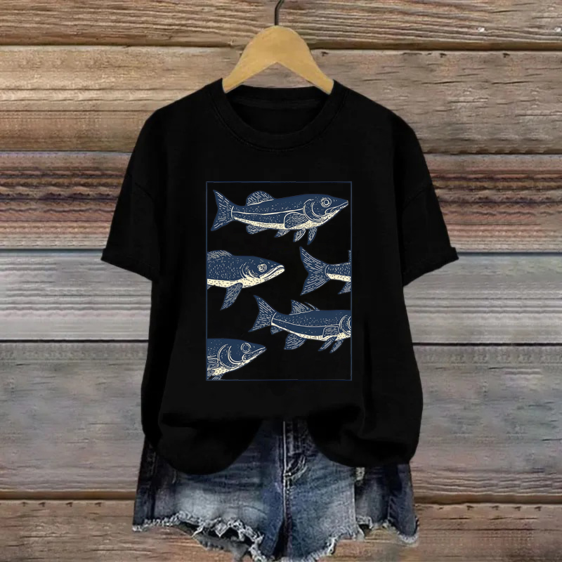 Cotton Cartoon Fish Printed T-shirt