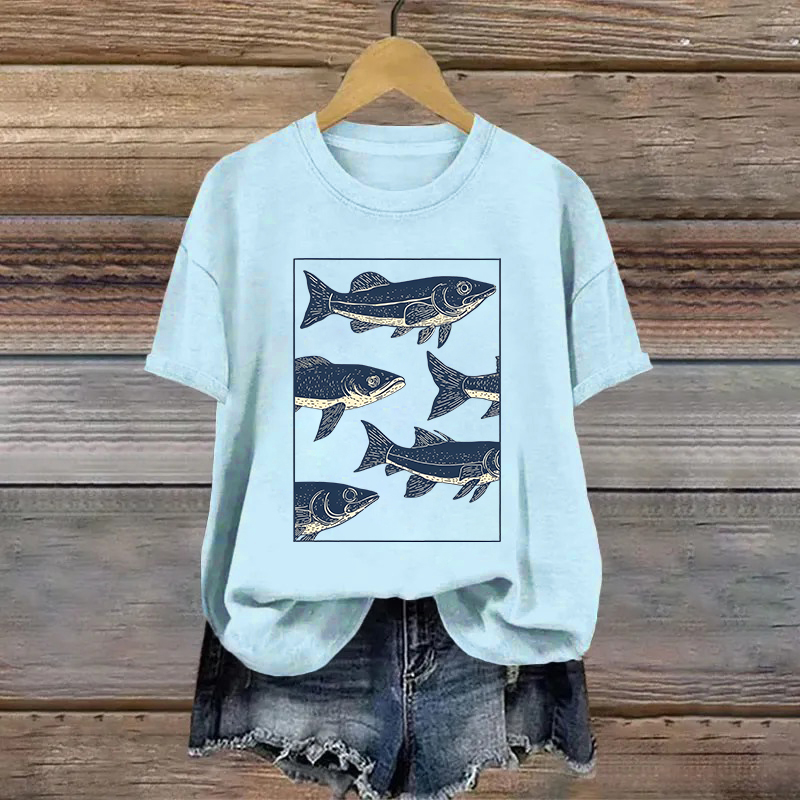 Cotton Cartoon Fish Printed T-shirt