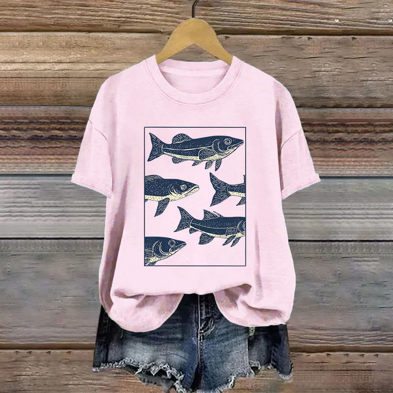Cotton Cartoon Fish Printed T-shirt