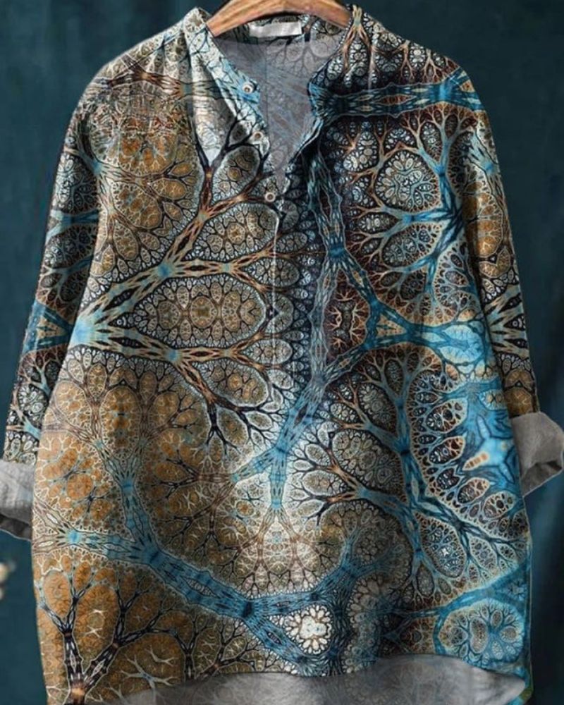 Ethnic Abstract Art Printed Women's Casual Long Sleeve Comfortable Cotton Shirt