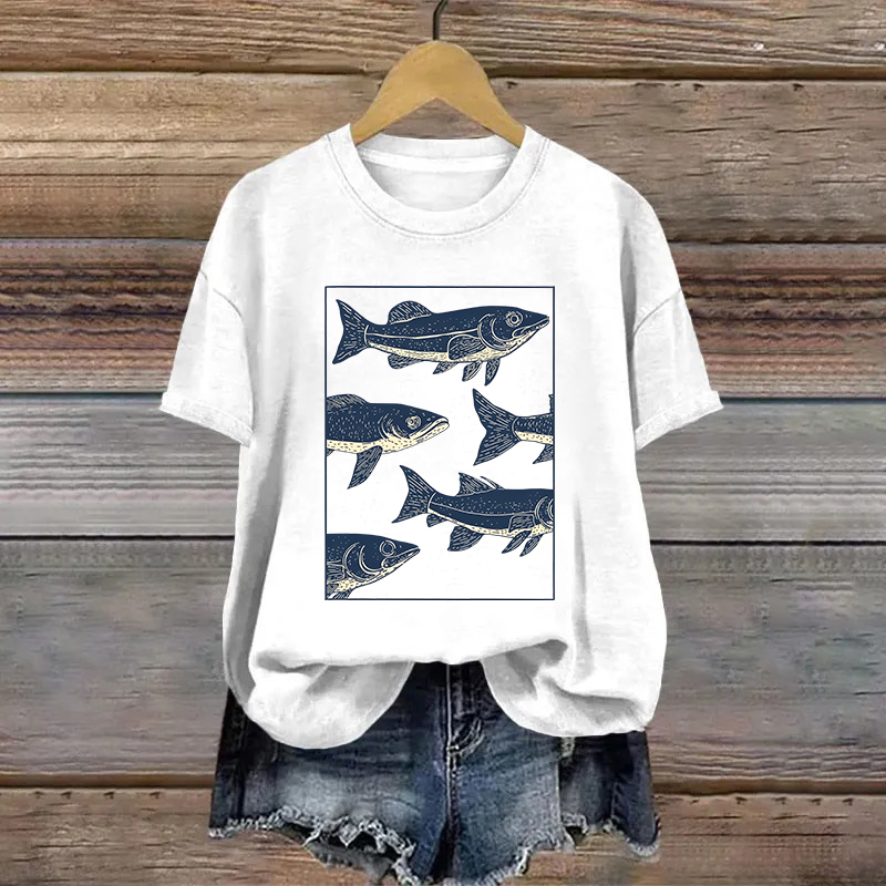 Cotton Cartoon Fish Printed T-shirt