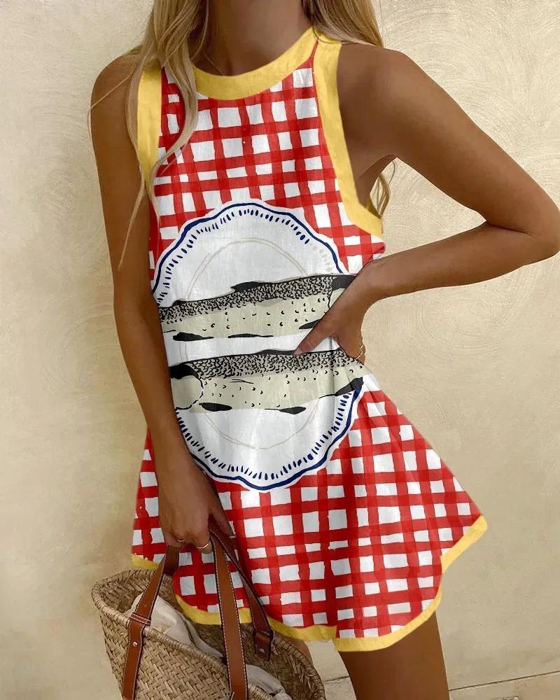 Sea Fish Plaid Print Mini Dress