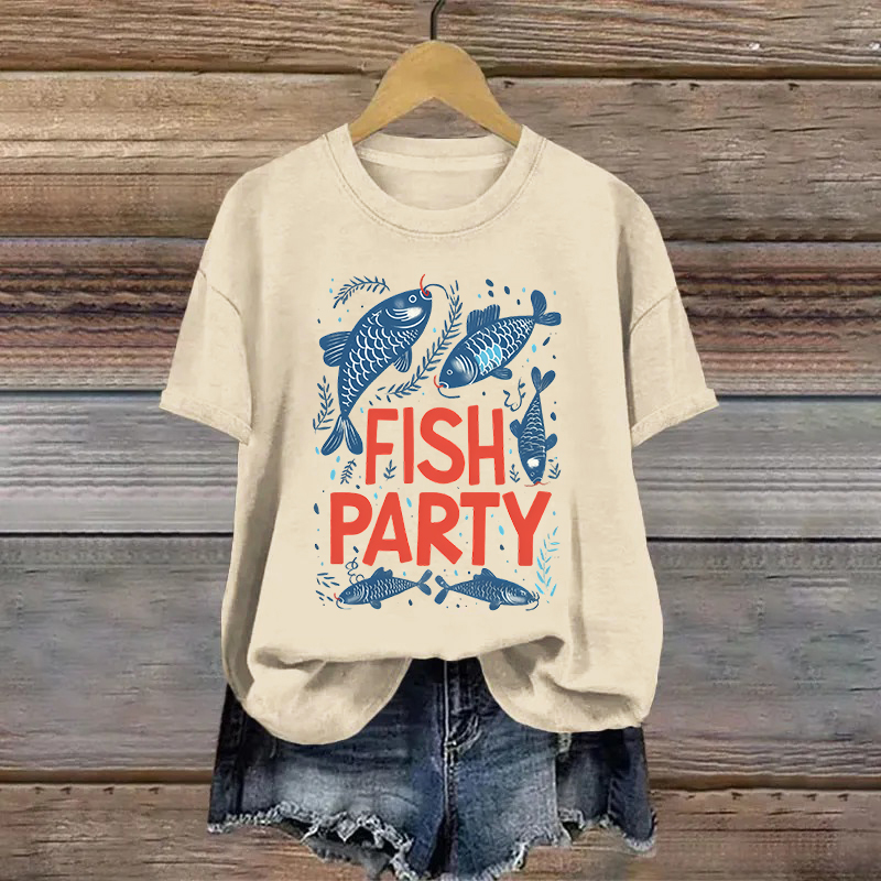 Cotton Fish Party Printed T-shirt
