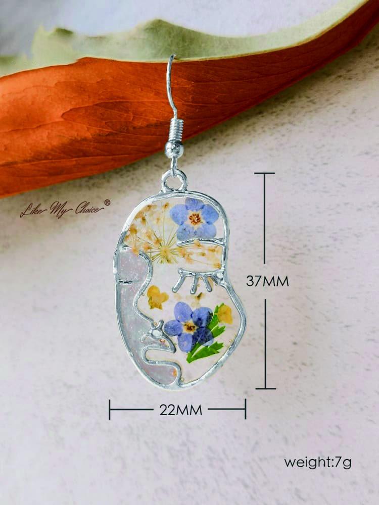 Pressed Flower Earrings - Abstract Face Forget Me Not Flower