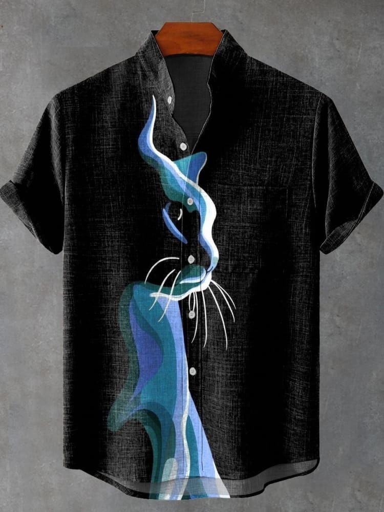 Vintage Cat Art Print Casual Shirt